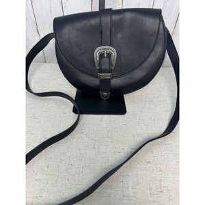 Express Black Saddle Crossbody Bag Silver Buckle Adjustable Strap Minimalist